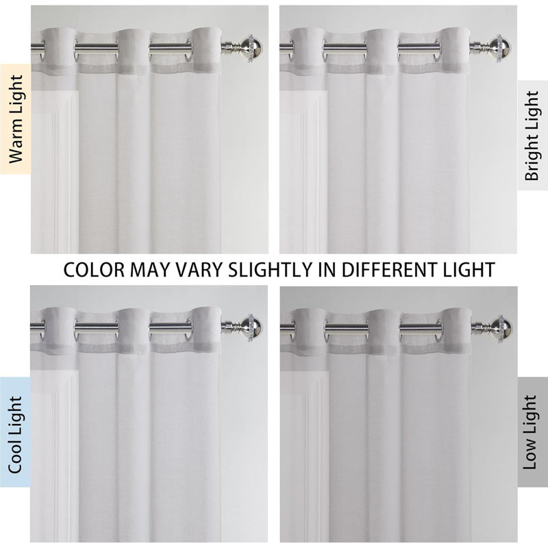 2 Panels Ombre Sheer Curtains - Faux Linen Gradient Semi Voile Grommet Top Drapes for Bedroom and Living Room Decor, Gray