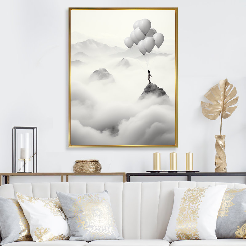 «Gray Sky Is The Limit Motivational Landscape I - Motivation», art mural, Gold Picture Framed, 44" H x 34" W