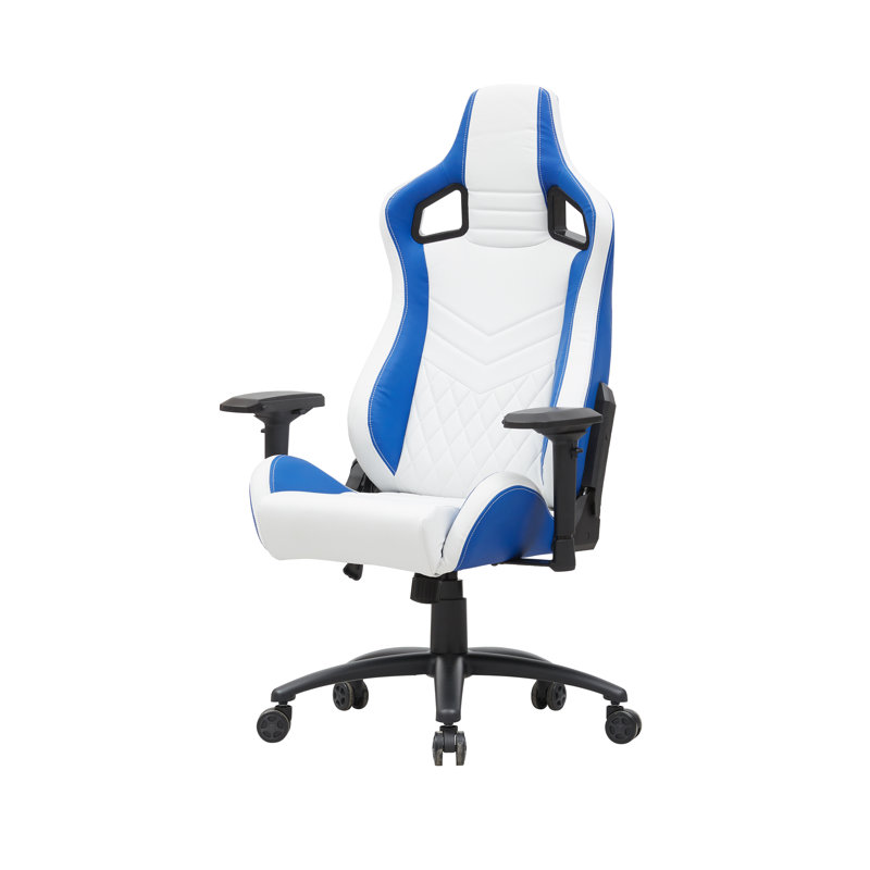 Inbox Zero Henny Adjustable Reclining Ergonomic Faux Leather Swiveling PC & Racing Game Chair, White/Blue