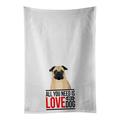 Ensemble de 2 serviettes de cuisine blanches Pug Fawn # 1