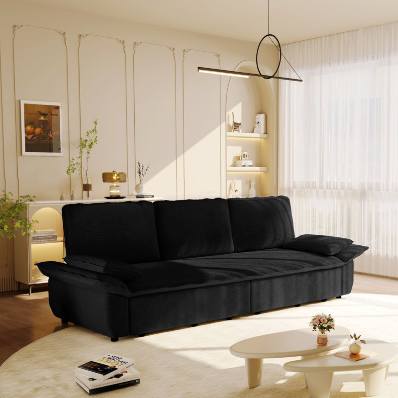 Canapé-lit convertible pour chambre à coucher, salon, Velours côtelé noir