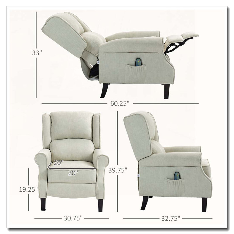 Fauteuil inclinable manuel de massage avec télécommande, Blanc