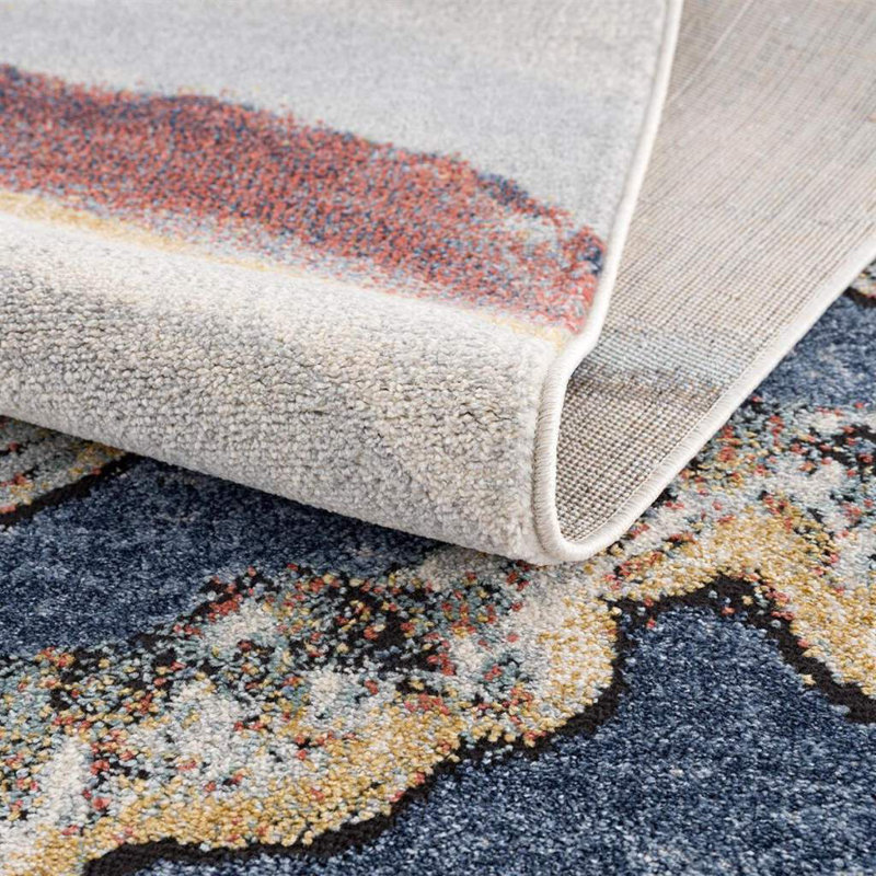 Tapis blanc / bleu / brun Amid, Rectangle 2 pi 7 po x 4 pi 11 po