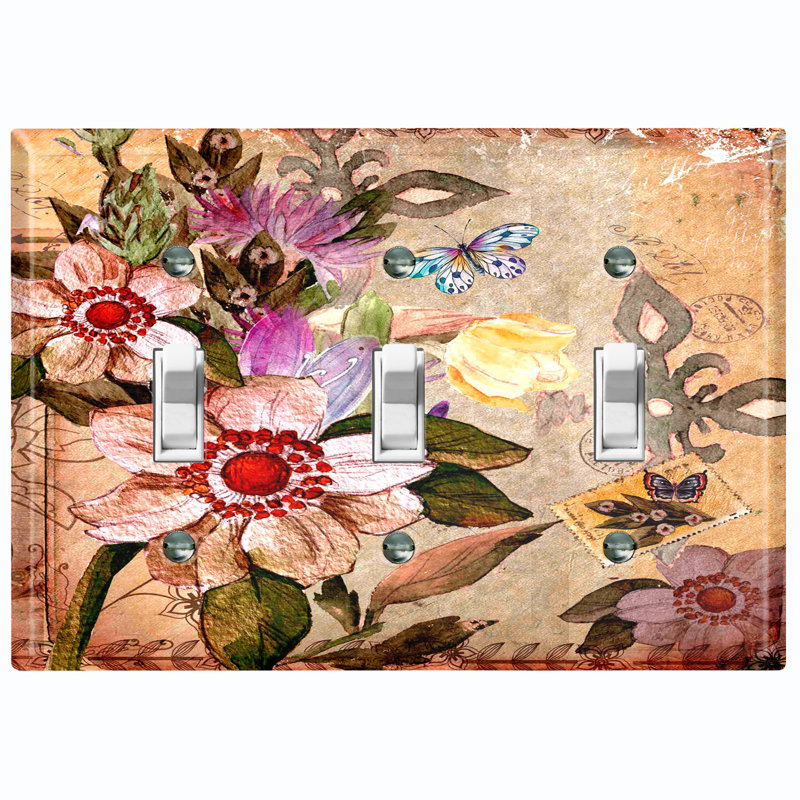 Plaque murale avec interrupteur à bascule 3 lumières Bouquet de fleurs