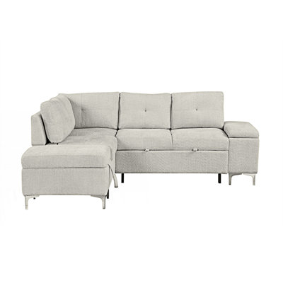 L-Shaped Sofa Couch, Upholstered Sofa With Two Cup Holders And Two USB Ports