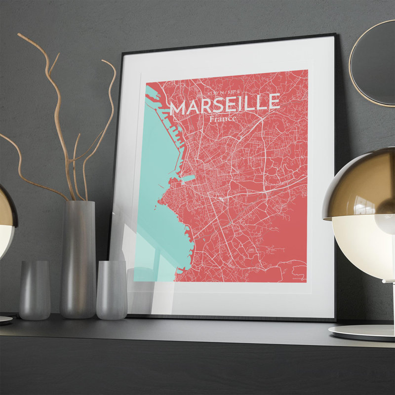 Marseille City Map In Maritime - No Frame Print, 20cm H x 16cm W x 0.05cm D