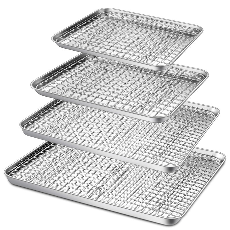 Ensemble de plaques à pâtisserie et de plaques de cuisson, plaques à biscuits en acier inoxydable, plaques de cuisson, plateaux de cuisson avec grilles de refroidissement pour la cuisson et le rôtissage, va au lave-vaisselle, différentes tailles (16 