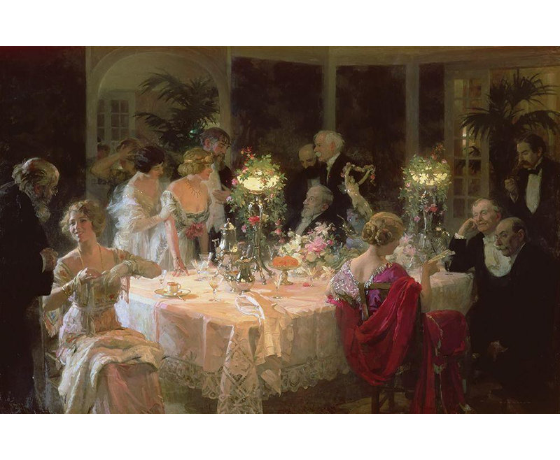 Astoria Grand Grun, Jules Alexandre Gallery Wrapped Canvas Art Titled: The End Of Dinner, 33" H x 48" W