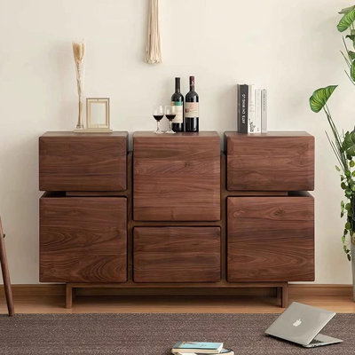 Modern Nut-Brown Solid Wood Accent Cabinet