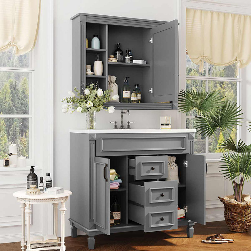Meuble-lavabo simple 36 po avec comptoir en céramique Dashayla, Gris