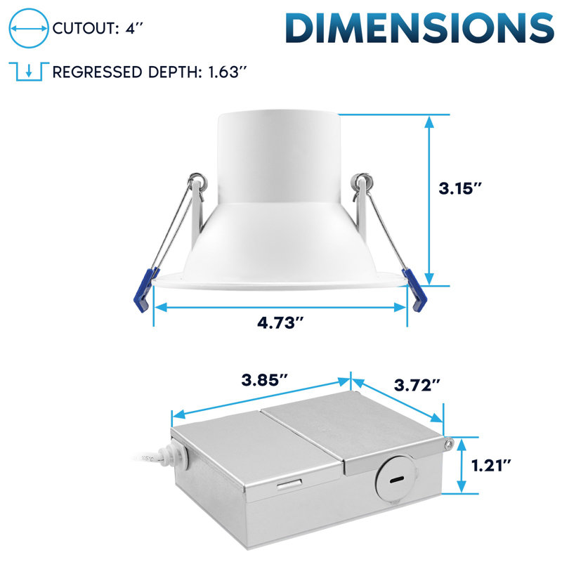Plafonnier encastré à DEL Luxrit de 4 pouces, J-Box 12W 5CCT 2700K-5000K 960 Lumens, intensité variable, sans lumière, homologué IC, ensemble ETL noir