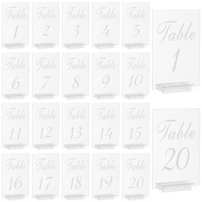 20-Piece Acrylic Table Number Stands , Acrylic Sign Printed Table Numbers, 10*15cm Clear Sign Holders with Base for Wedding, Party & Event Decor