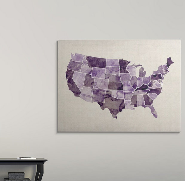 'United States Watercolor Map' by Francy Graphic Art Print Ebern Designs 