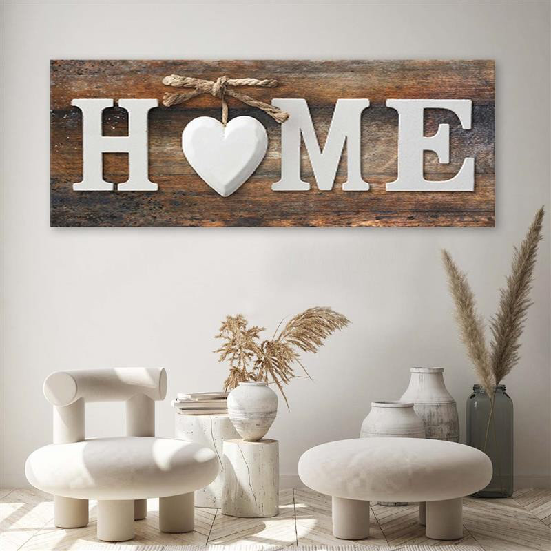 Leinwandbild Home Heart Inscription Braun