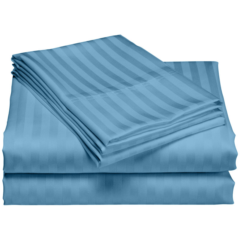 Egyptian Cotton Machine Woven Striped Sheet Set, Teal, Twin