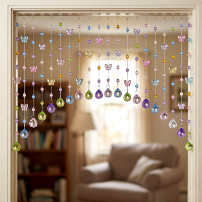 Rideau perlé en cristal de 20 cordes, rideau de corde arqué de porte, paravent sans perceuse, rideau de porte perlé décoratif pour la maison, la chambre à coucher, le café