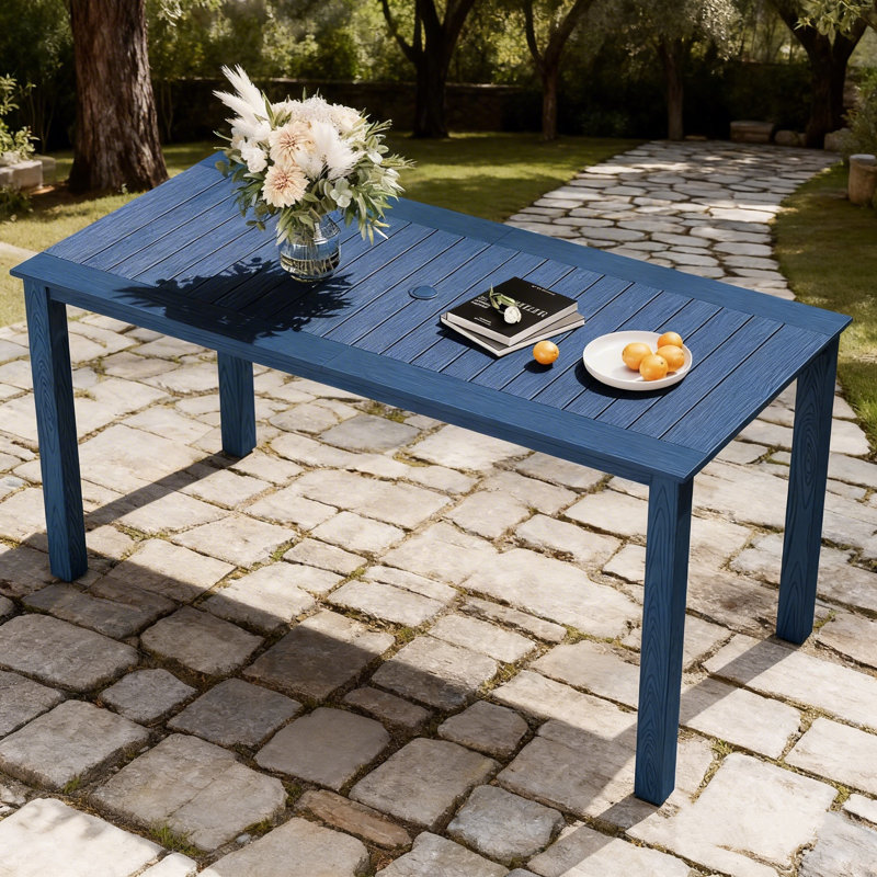 All Weather Rectangular Patio Table With Umbrella Hole And Aluminum Frame - Outdoor Furniture For Outside Backyard/Garden/Pool/Porch/Deck