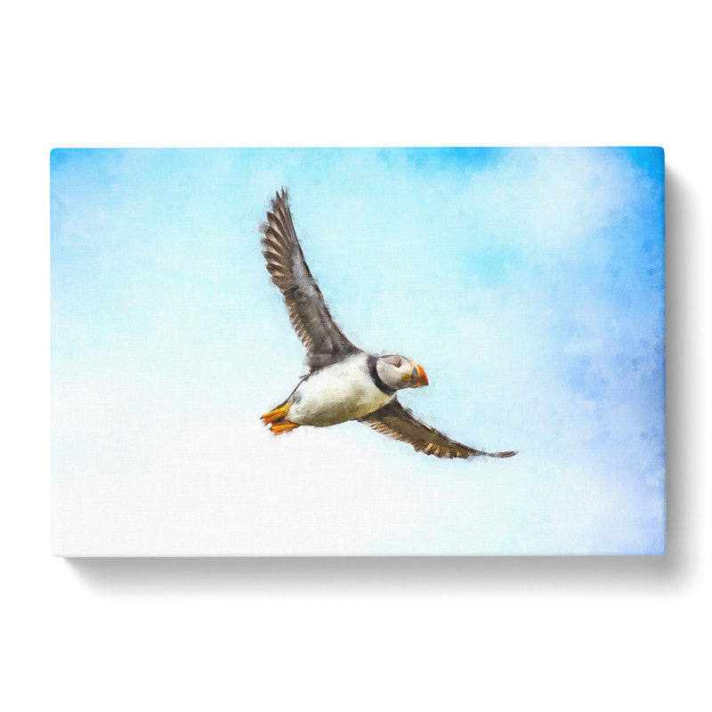 Flying Atlantic Puffin Bird - Wrapped Canvas Painting, 40cm H x 60cm W x 3cm D