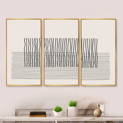 «Minimal Geometric Lines and Squares V», reproduction de cadre photo sur toile 3 pièces