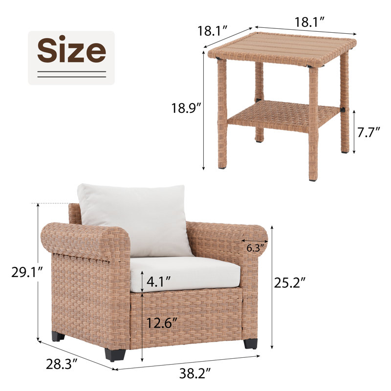 Outdoor 3 Piece Seating Group With Cushions