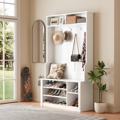 Arbre d'entrée de ferme avec banc, rangement pour chaussures, paniers latéraux et crochets - idéal pour le vestibule