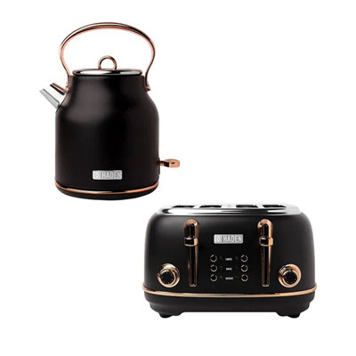 HADEN Heritage Black & Copper Bundle with 4-Slice Toaster and Electric Kettle