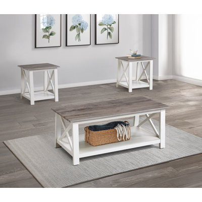 3-Piece Set Table Top Cocktail Rectangular Coffee Table And Two Matching Square End Tables Living Room Wooden Furniture by One Allium Way