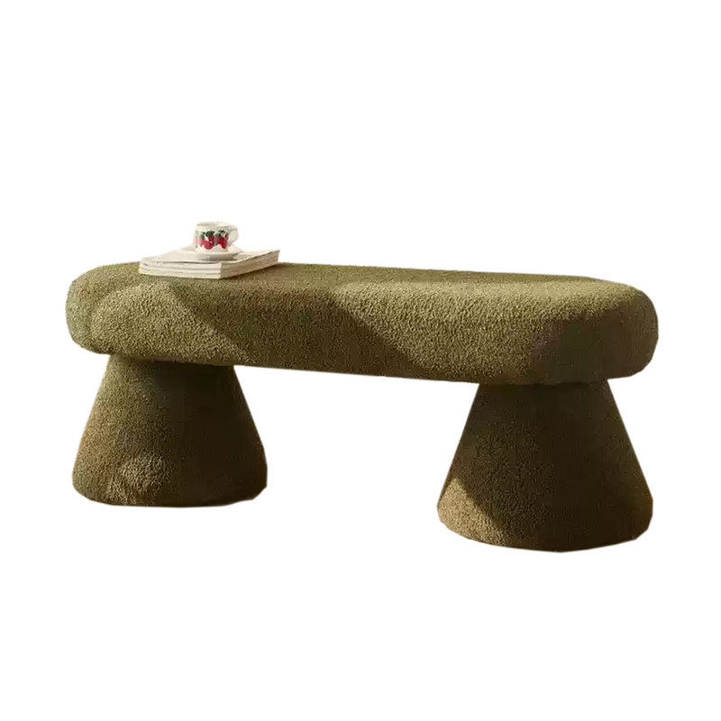 Banc en bois massif couleur crème recouvert de polaire sherpa pour salon et chambre, Vert