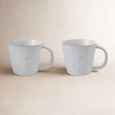 10-Ounce Debossed Stoneware Mug With Trees And Gold Electroplating In Reactive Glaze