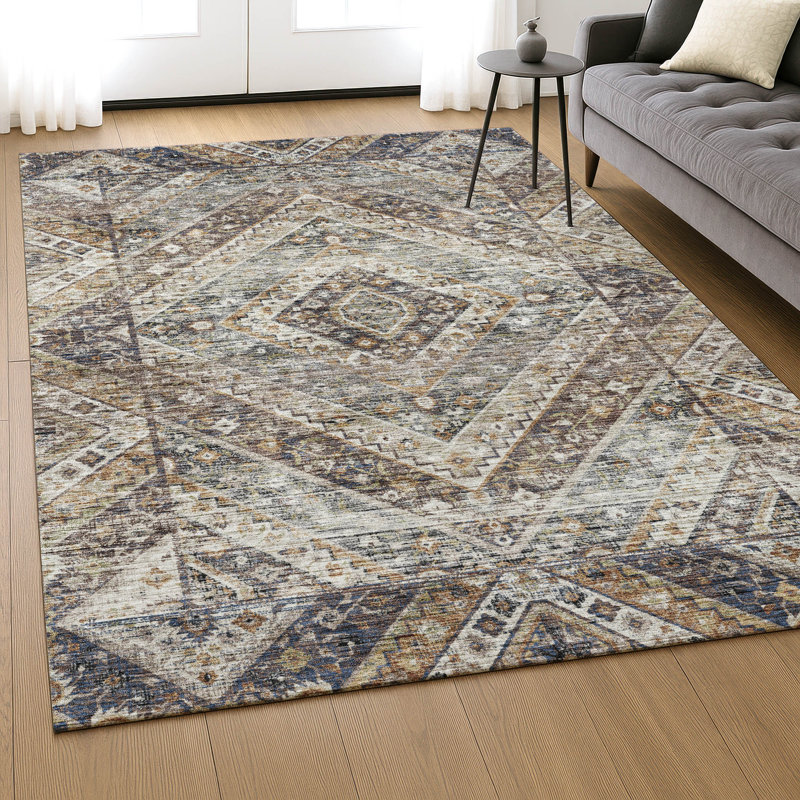 Premium Machine Washable Mayfield AMF2195 geometric Rug, 3' x 5', Brown