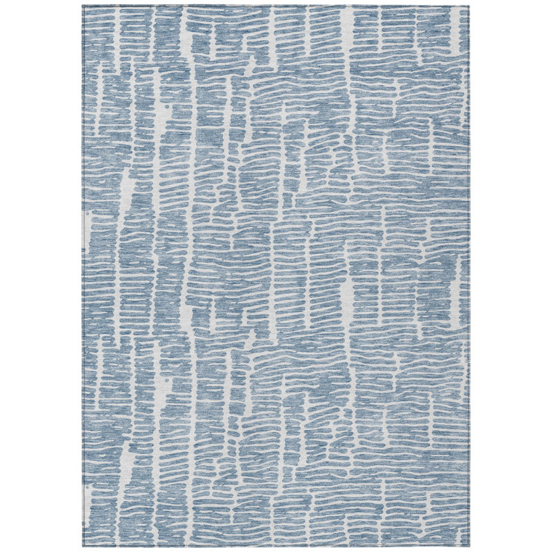 9' X 12' Blue And Ivory Abstract Washable Indoor Outdoor Area Rug, Rectangle 9' X 12'