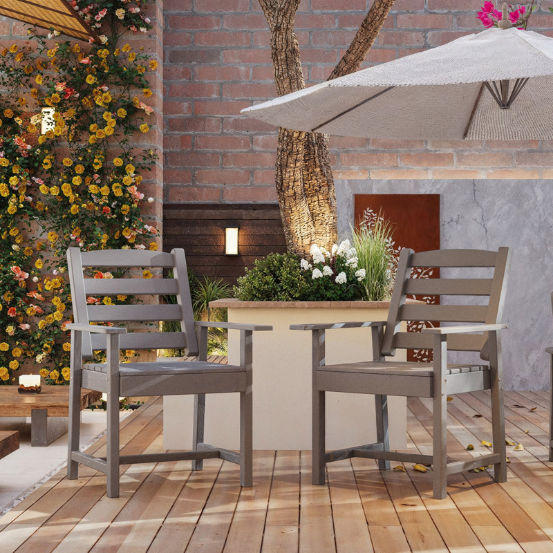 All-weather Patio Dining Chairs With Wood Grain Design (Set of 2), Gray Wood