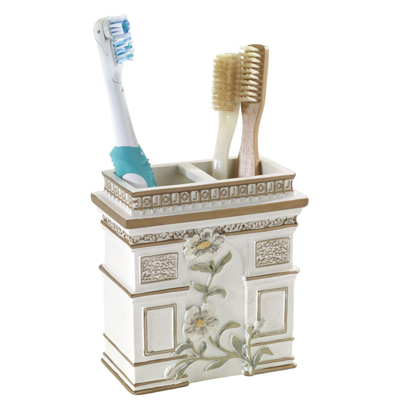 Parisian White and Gold Resin Toothbrush Caddy