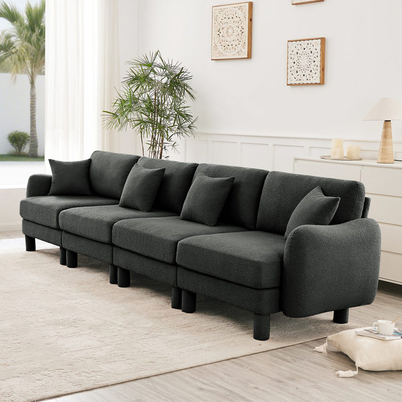 Canapé 4 places avec accoudoirs en forme de coquillage Boucle, Gris foncé