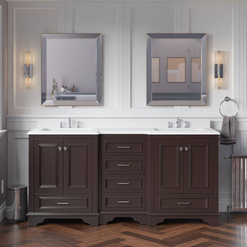 Ensemble de meuble-lavabo double 72 po Loughlam, Chocolat, Quartz
