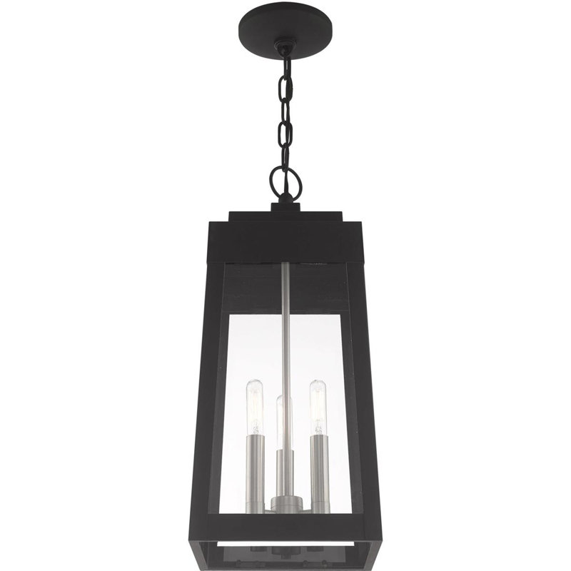 Lanterne suspendue d'extérieur 3 lumières avec abat-jour en verre transparent, Noir / nickel