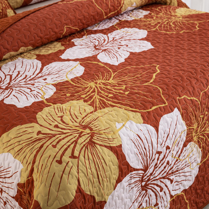 Ensemble de courtepointe à motif floral 3 pièces avec taies décoratives, Courtepointe pour lit grand + deux taies décorati