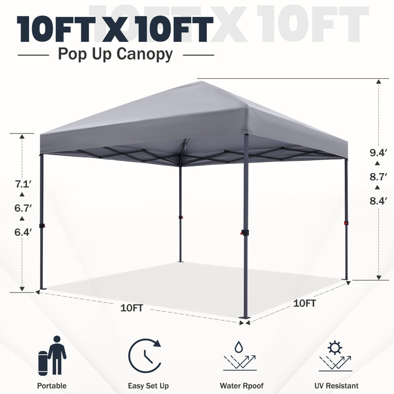 ABCCANOPY 10 Ft.W x 10 Ft.D Central Lock-Series Outdoor Pop Up Canopy Tent, Light Gray