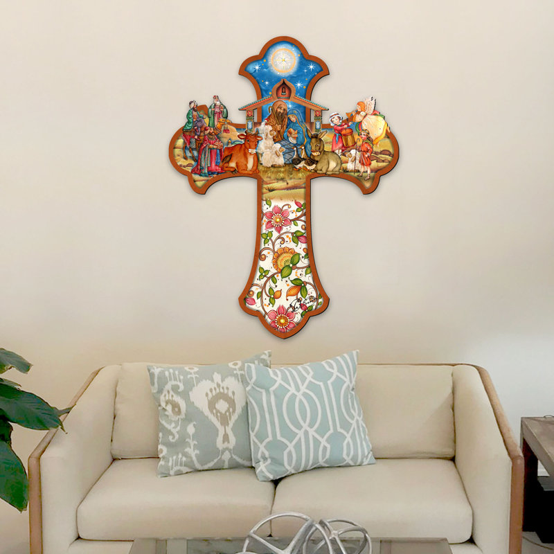 Croix en bois crèche, 32 po x 24 po x 1 po