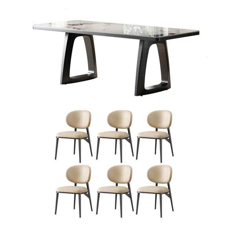Modern simple rectangular dining table and chairs, 29.52"H x 70.86"L x 35.43"W