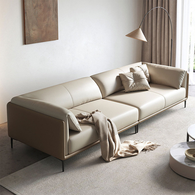 Canapé modulaire beige en cuir véritable, Beige, H 27,56 po x l 98,43 po x P 37,4 po