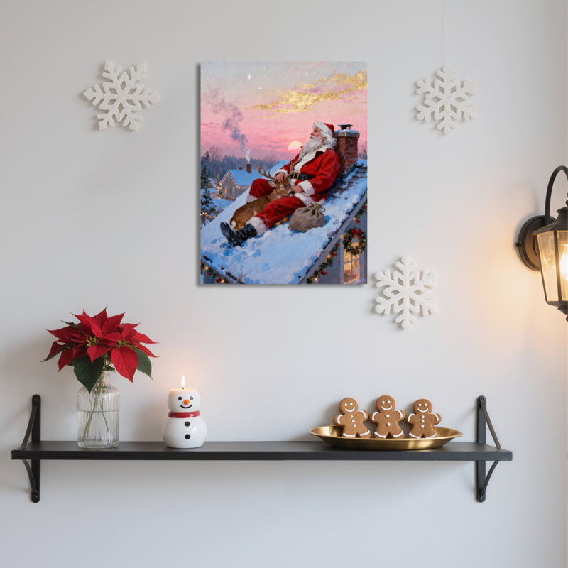 Père Noël renne, art mural sur toile, H 18 po x l 12 po