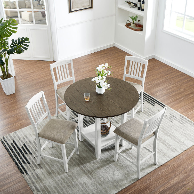 Table de salle à manger pliable à rallonge avec espace de rangement, table de salle à manger pour 4 personnes avec 4 chaises, convenant aux petits restaurants et aux salons, peu encombrante, en bois massif