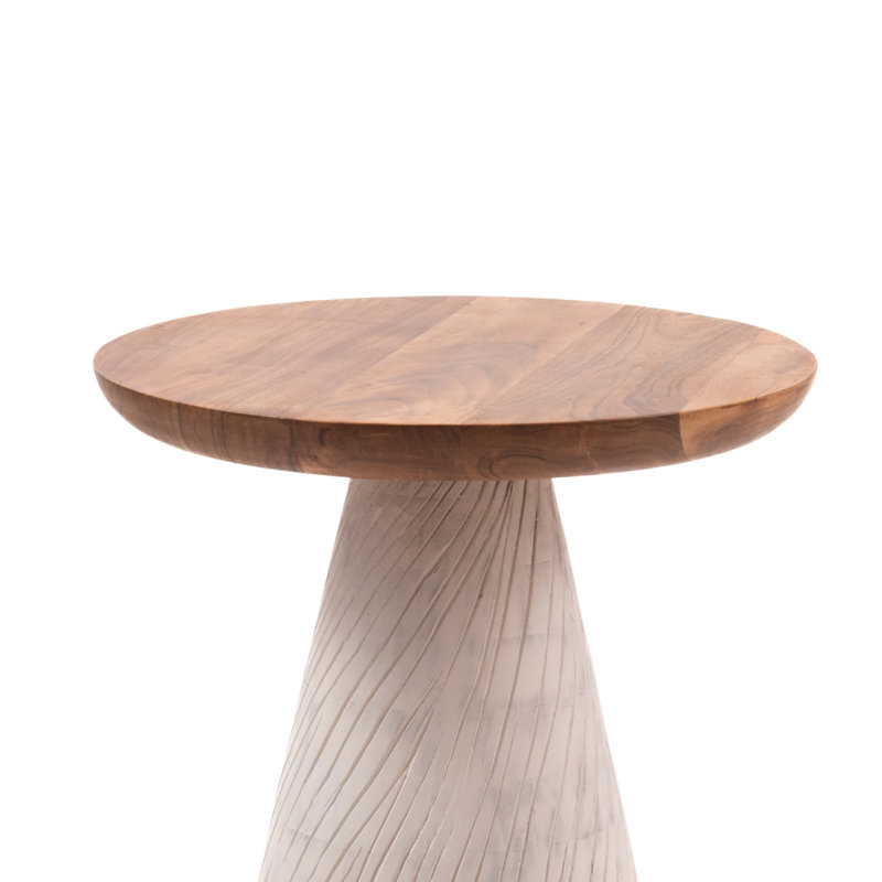 Mid-Century Farmhouse Cottagecore Round Wood Accent Drink Table, Whitewash