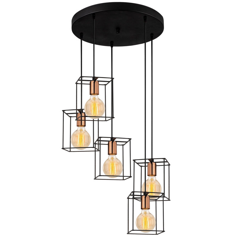 Lustre industriel noir, structure en métal, 17,7 po x 43,3 po | 5 x douilles E27 (40 W maximum) | Longueur du câble: 70,9 pouces | Plaque de base: 15,7 pouces | Conception moderne et sobre pour un éclairage domestique élégant
