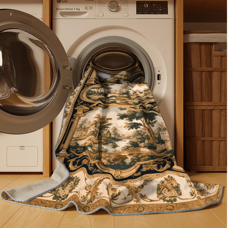 Tapis brun français lavable à la machine, Carré 4 pi