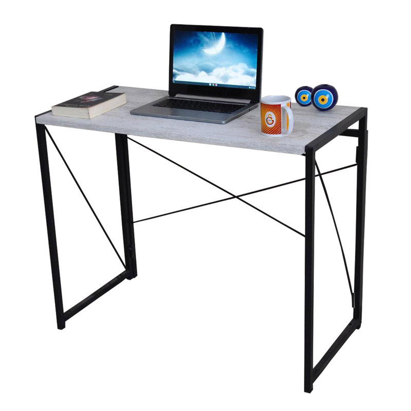 Danyaal Foldable Steel Writing Desk and Computer Desk, 75cm H x 80cm W x 45cm D, Black, Grey