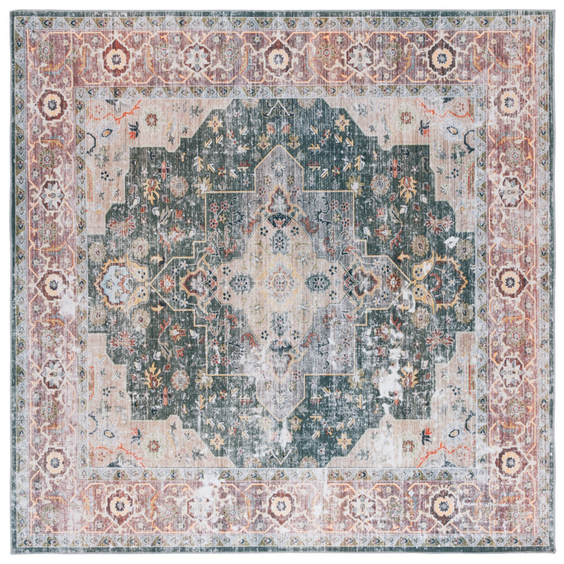 Tapis oriental en polyester tissé à la machine Maglio, Carré 8 pi
