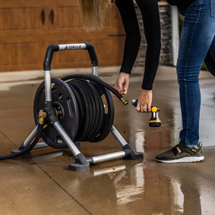 Gorilla 150 ft. Retractable Free Standing Hose Reel Cart in Black Gray