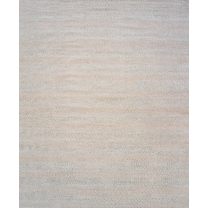 Hand-Knotted Wool/Silk Area Rug, Rectangle 12' x 15', Beige/Aqua 